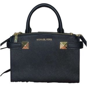 Michael Kors Black Leather Karla Small EW Satchel Crossbody Bag
